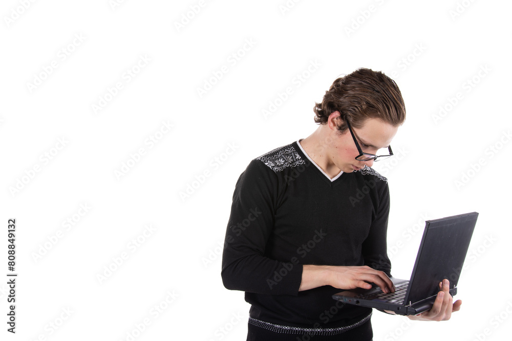 Young attractive student posing on a white background. Work and study. Young attractive student posing on a white background. Work and study.