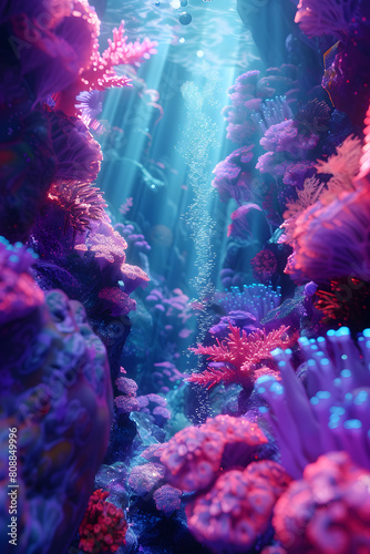 Abstract 3D underwater futuristic phone wallpaper, water, sea, ocean, purple, background