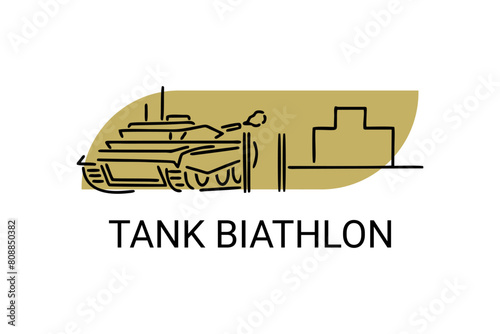 tank biathlon vector line icon. military sport. army sport event pictogram illustration.
