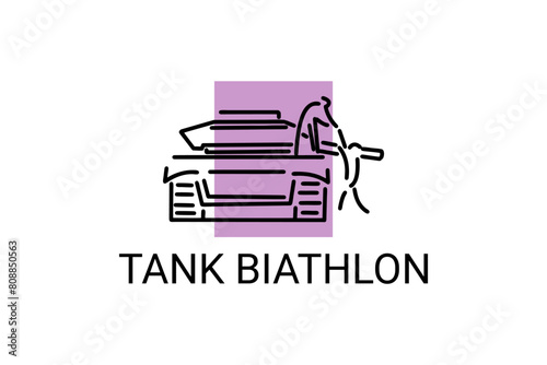 tank biathlon vector line icon. military sport. army sport event pictogram illustration.
