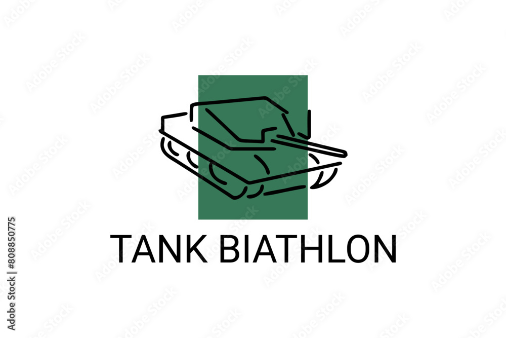tank biathlon vector line icon. military sport. army sport event pictogram illustration.
