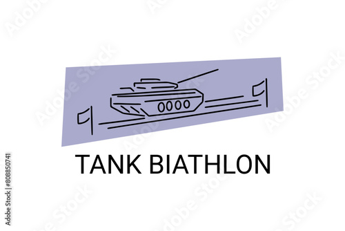 tank biathlon vector line icon. military sport. army sport event pictogram illustration.
