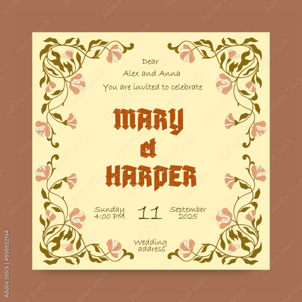 Art Nouveau floral template. Wedding invitation. Vector. Art Nouveau floral template. Wedding invitation. Vector.