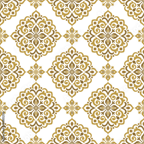Golden luxury vector seamless pattern. Ornament, Traditional, Ethnic, Arabic, Turkish, Indian motifs. Great for fabric and textile, wallpaper, packaging design or any desired idea.