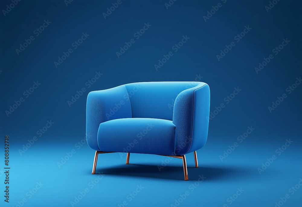3d image of beautiful blue chair with blue background.
