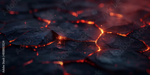 Abstract background in black and golden colors with raw stone texture and hot sparkle lava