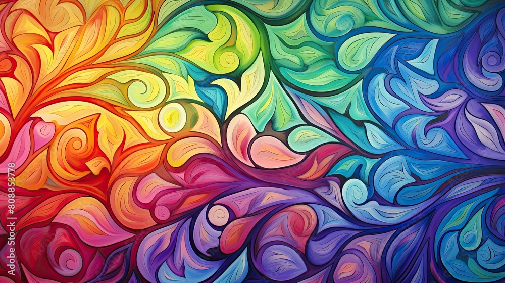 Close-up of swirling abstract patterns in rainbow hues Close-up of swirling abstract patterns in rainbow hues