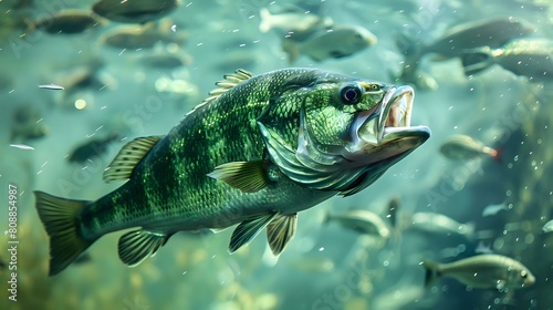 Underwater Bass Hunting: Detailed Photo of Largemouth Bass in Natural Habitat