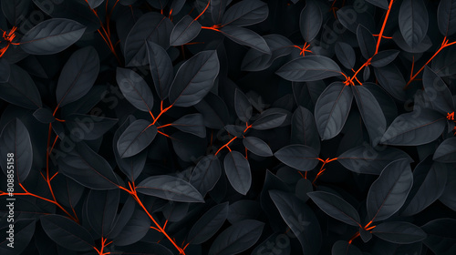 Background with black leaves with orange photo