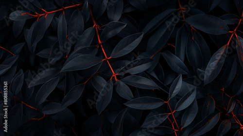 Background with black leaves with orange