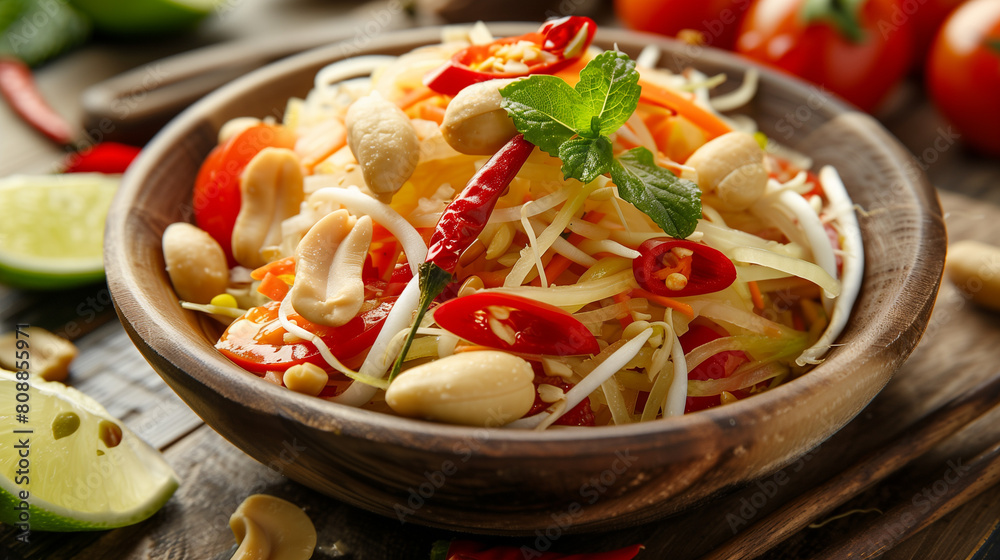 Vibrant Thai Papaya Salad with Fresh Ingredients. Generative AI. Vibrant Thai Papaya Salad with Fresh Ingredients. Generative AI.
