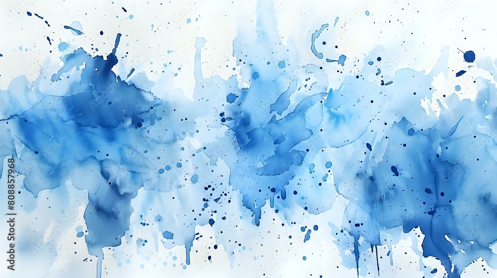 Artistic Watercolor: Splash of Blue Colors Evokes Tranquility and Beauty