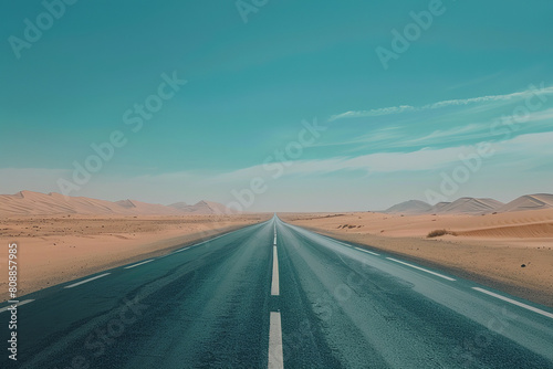 Desert Highway Stretching to Horizon under Clear Blue Sky   © Davivd