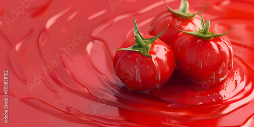 Tomato Ketchup Juicy Infused Red Background With Varieties Of Sauce Paste And Splash © Shufa