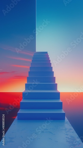 A blue staircase with a blue sky in the background