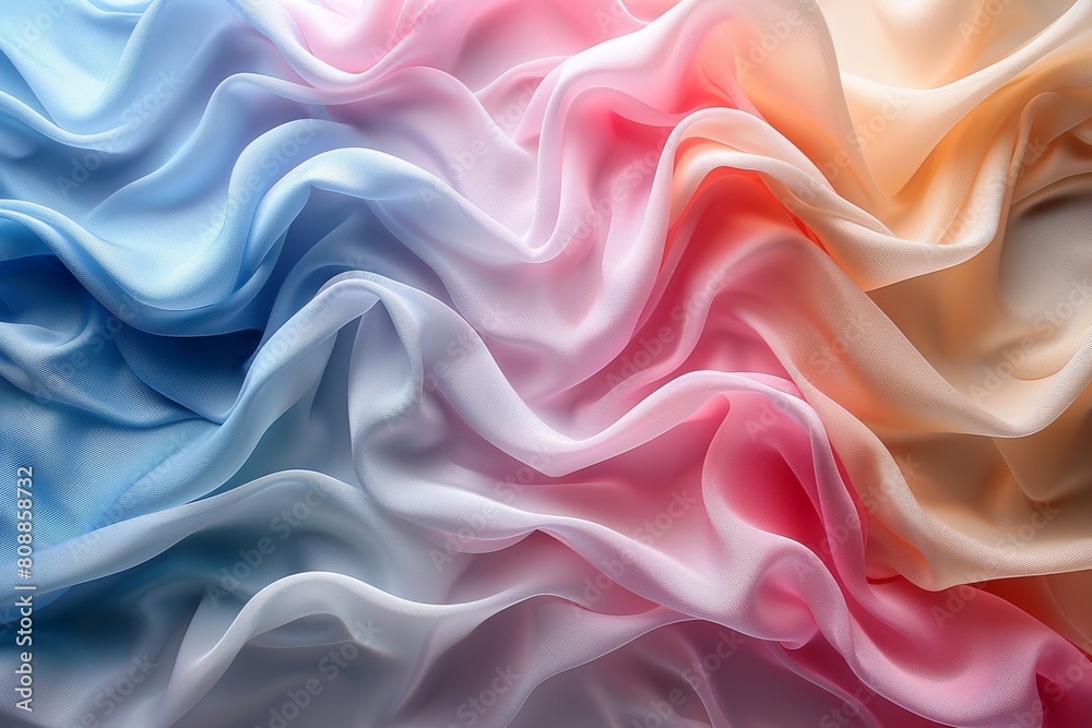 Fototapeta premium This is a visually soothing image displaying a luxurious fabric with elegant waves in calming pastel colors, suggesting serenity and comfort