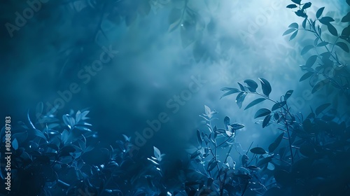 Abstract Mystic Blue Scene: Intriguing Background with Plant Motifs