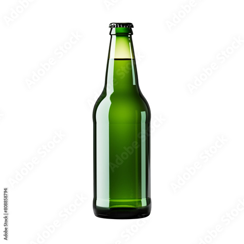Green beer bottle with blank label isolated on transparent background