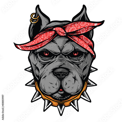 scary dog wearing bandana vector