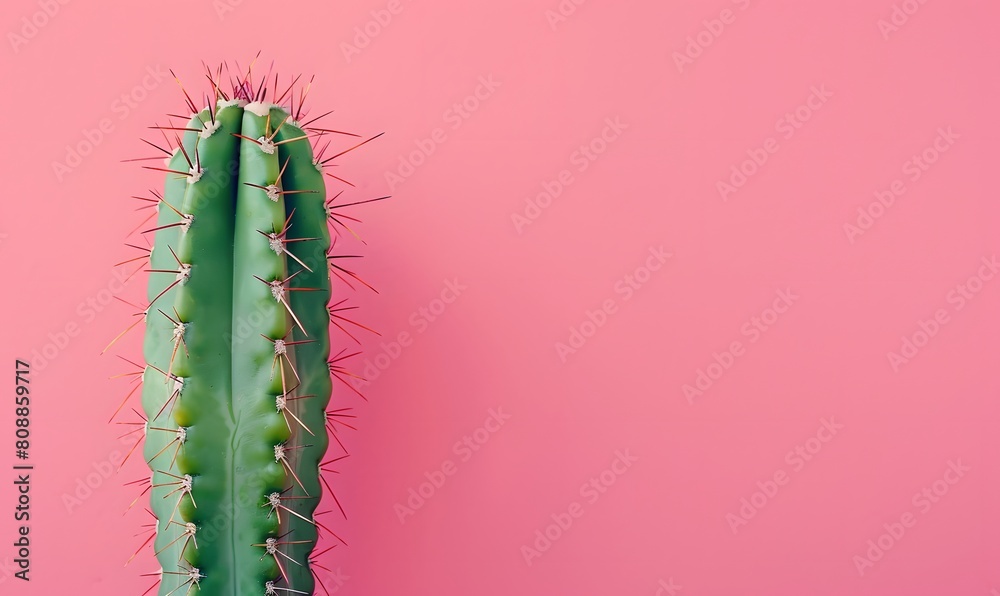 Naklejka premium Green Cactus stands out against a pink backdrop, Generative AI