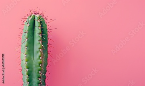 Green Cactus stands out against a pink backdrop, Generative AI