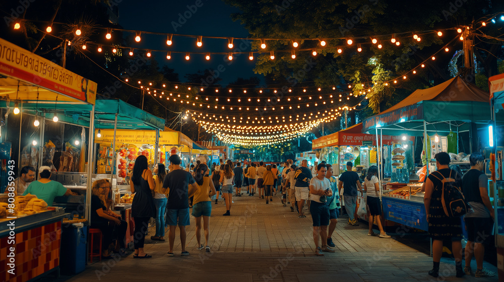 Crowd on night food market, urban outdoor street life Crowd on night food market, urban outdoor street life