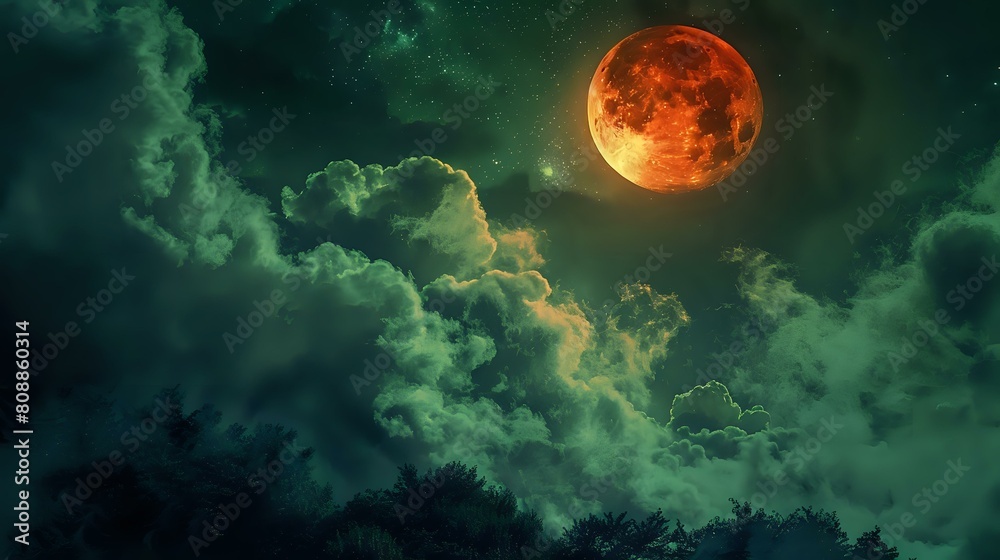 Sinister Sky: Split Red Moon, Toxic Mist, Mysterious Atmosphere, Digital Art Sinister Sky: Split Red Moon, Toxic Mist, Mysterious Atmosphere, Digital Art