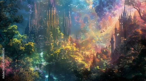 Otherworldly City Park  Rainbow Colors  Gaudi Influence  Hyperrealistic Cityscape