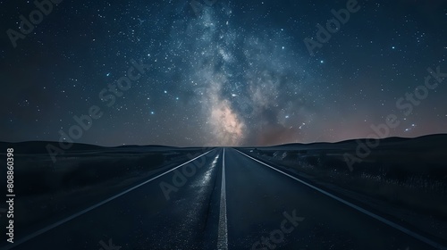 High-Resolution Image: Eight-Lane Road Fading into Distance, Starry Night Sky.