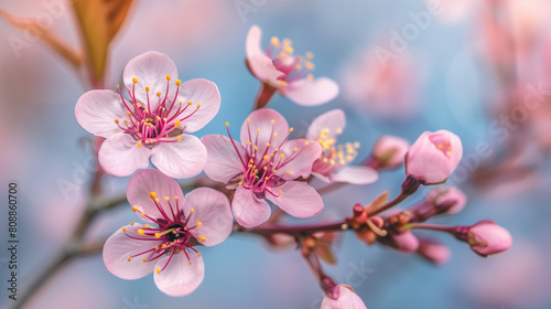 Macro Photography  Stunning Close-Up of Blooming Cherry Blossom in Detail. Generative AI.