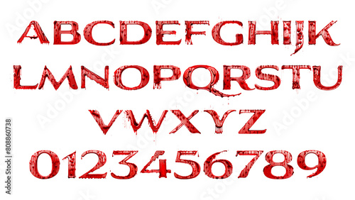 Scary Horror  Halloween 3D Blood Alphabet and Numeric Letters Font, isolated in transparent background