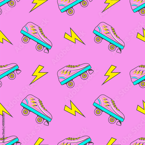 Roller skates seamless pattern. Vector illustration, background design, good for textile, wrapping paper, packaging.