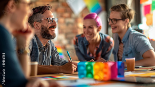 Happy situation business meeting with LGBTQ leader and team working in meeting room for marketing planning. Stock Photo photography photo