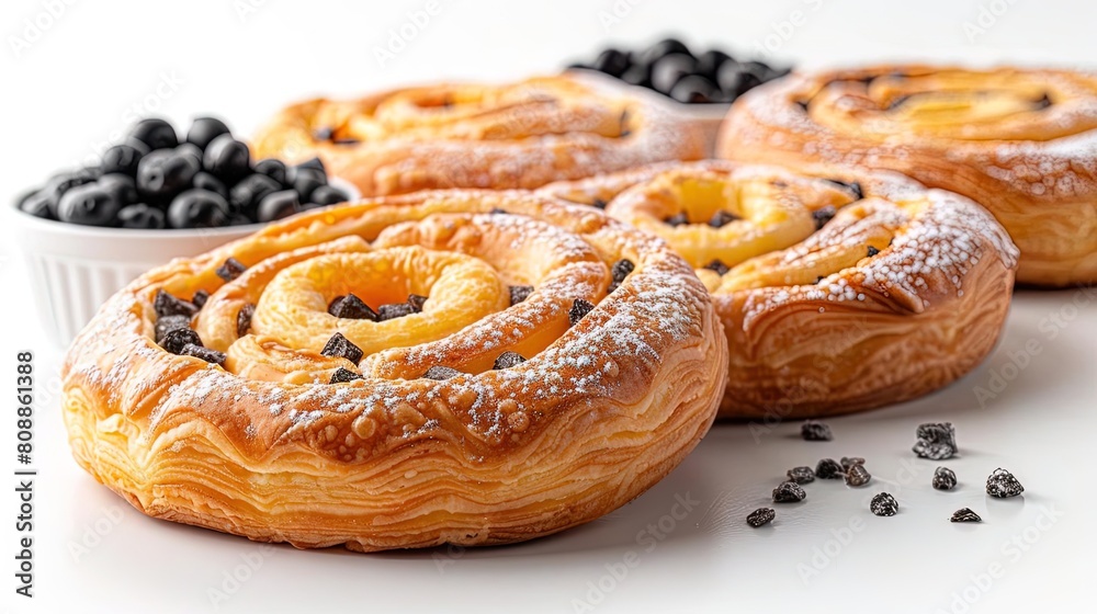Danish pastry with blackcurrant filling on a white background Danish pastry with blackcurrant filling on a white background