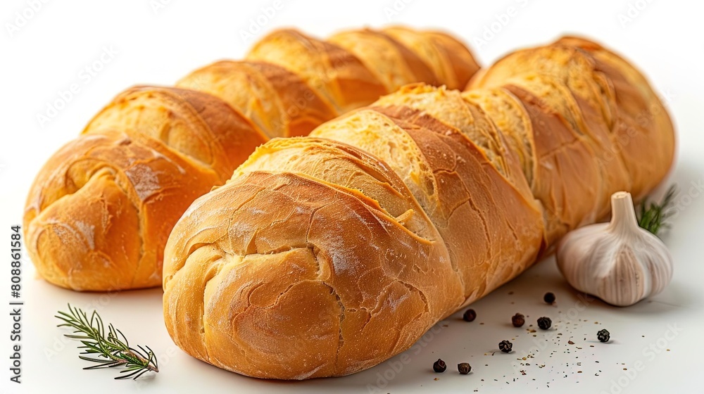 Two loaves of freshly baked bread with a crispy golden crust Two loaves of freshly baked bread with a crispy golden crust