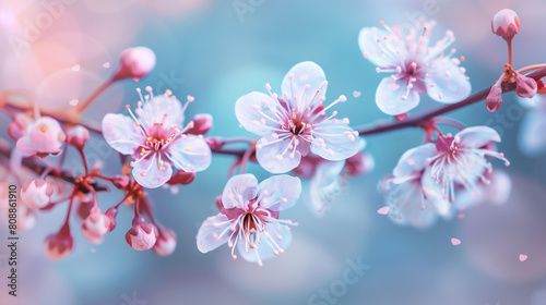 Cherry Blossom in Macro: Exquisite Close-Up of Delicate Flower Petals. Generative AI.