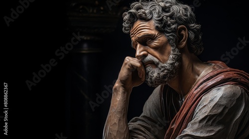 Roman poet sculpture deep in thought