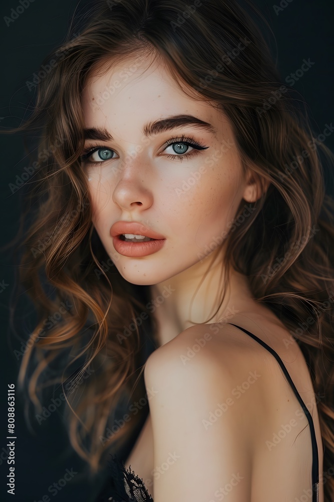 Elegant Portrait of a Woman with Wavy Hair Elegant Portrait of a Woman with Wavy Hair