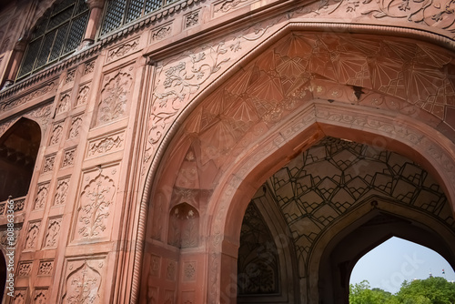 Architectural details of Lal Qila - Red Fort situated in Old Delhi  India  View inside Delhi Red Fort the famous Indian landmarks