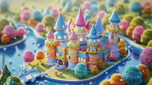 Whimsical colorful toy town with cheerful structures and vibrant miniature trains in a playful setting
