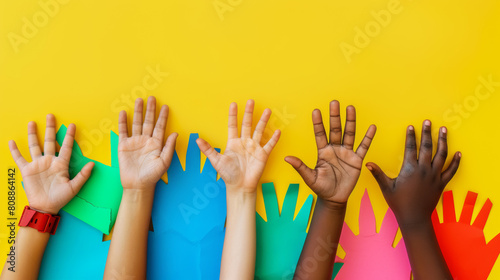 Inclusion, Diversity And Equality. African Hands Safeguard Paper Shapes Stock Photo photography