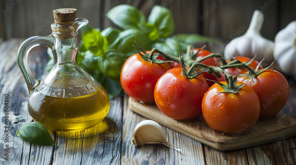 Fresh Italian Cooking Ingredients on Rustic Wooden Surface Fresh Italian Cooking Ingredients on Rustic Wooden Surface