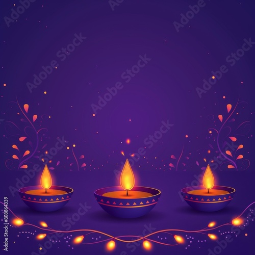 Minimalist Diwali Theme with Geometric Lamps, Streamers, and Fairy Lights Border