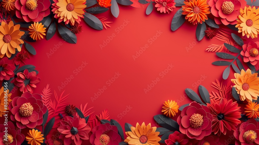 Fototapeta premium Minimalist Diwali Theme with Geometric Festive Dishes, Sweets, and Floral Decorations Border