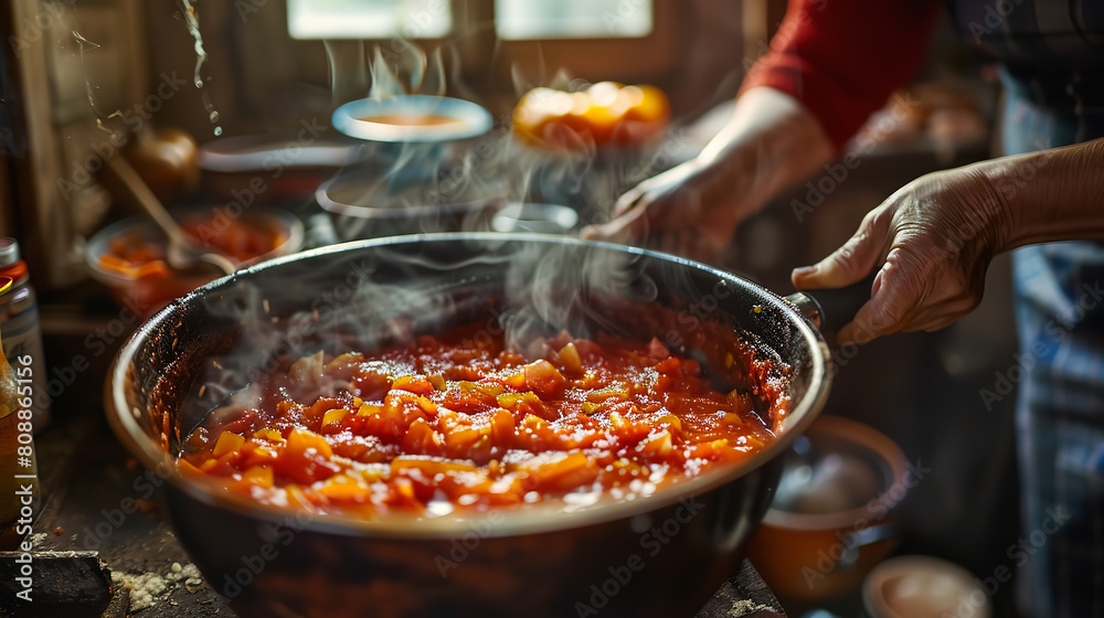Φωτογραφία Italian Grandmother Crafting Homemade Tomato Sauce in Rustic Kitchen