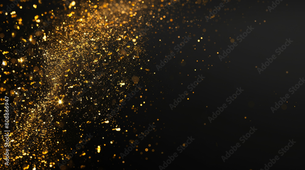 Gold glitters on black background, abstract and luxury background.