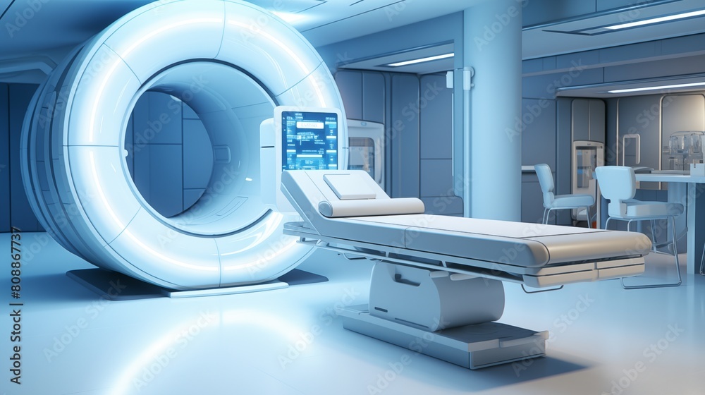 High-tech modern CT scan room in the modern hospital. High-tech modern CT scan room in the modern hospital.