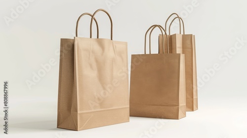 In 3D, kraft paper bags with handles.