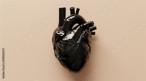 Glossy Black Heart Model on a Neutral Background

