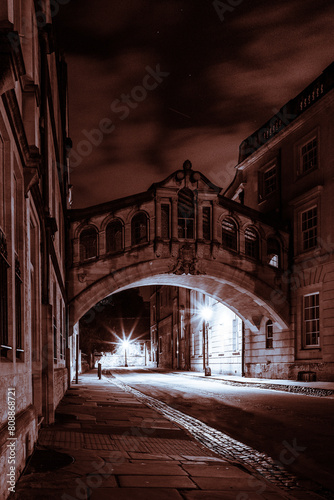 The Famous 'Bridge Of Sighs' In Oxford City Centre After Dark During Lockdown